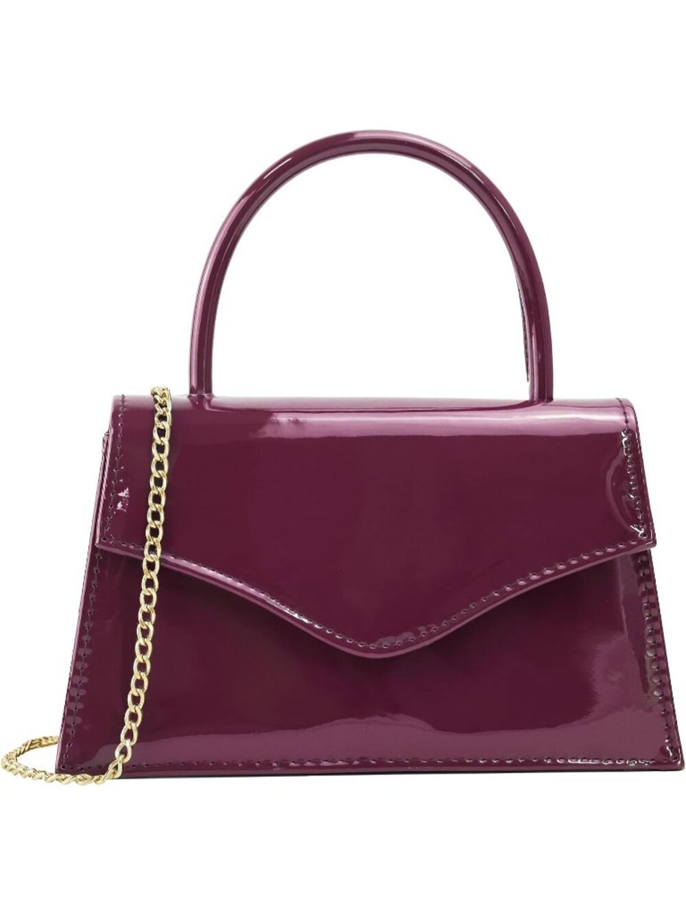 Women's Burgundy Patent Top Handle Clutch Purse Formal Wedding Evening Bag